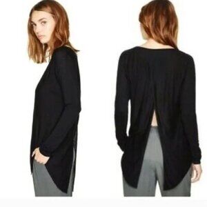 Aritzia Wilfred La Rivière Black Rayon Split Open-Back Long Sleeve Sweater